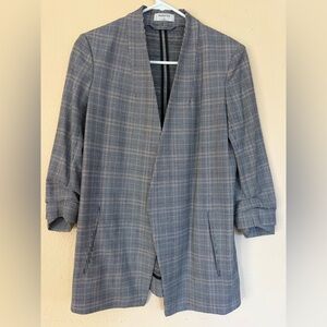 Babaton Aritzia grey Checkered plaid open front Blazer sz 4